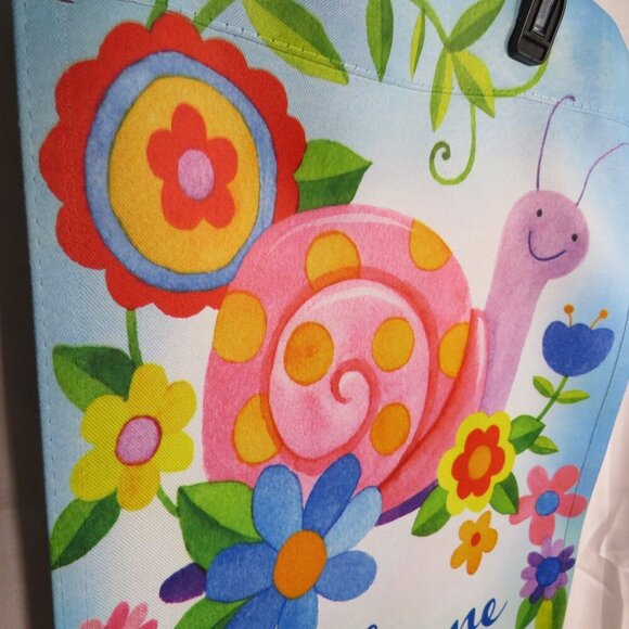 Welcome Friends Floral & Snail Spring SOFT Garden Flag 18x12" Made by Evergreen - Picture 7 of 11